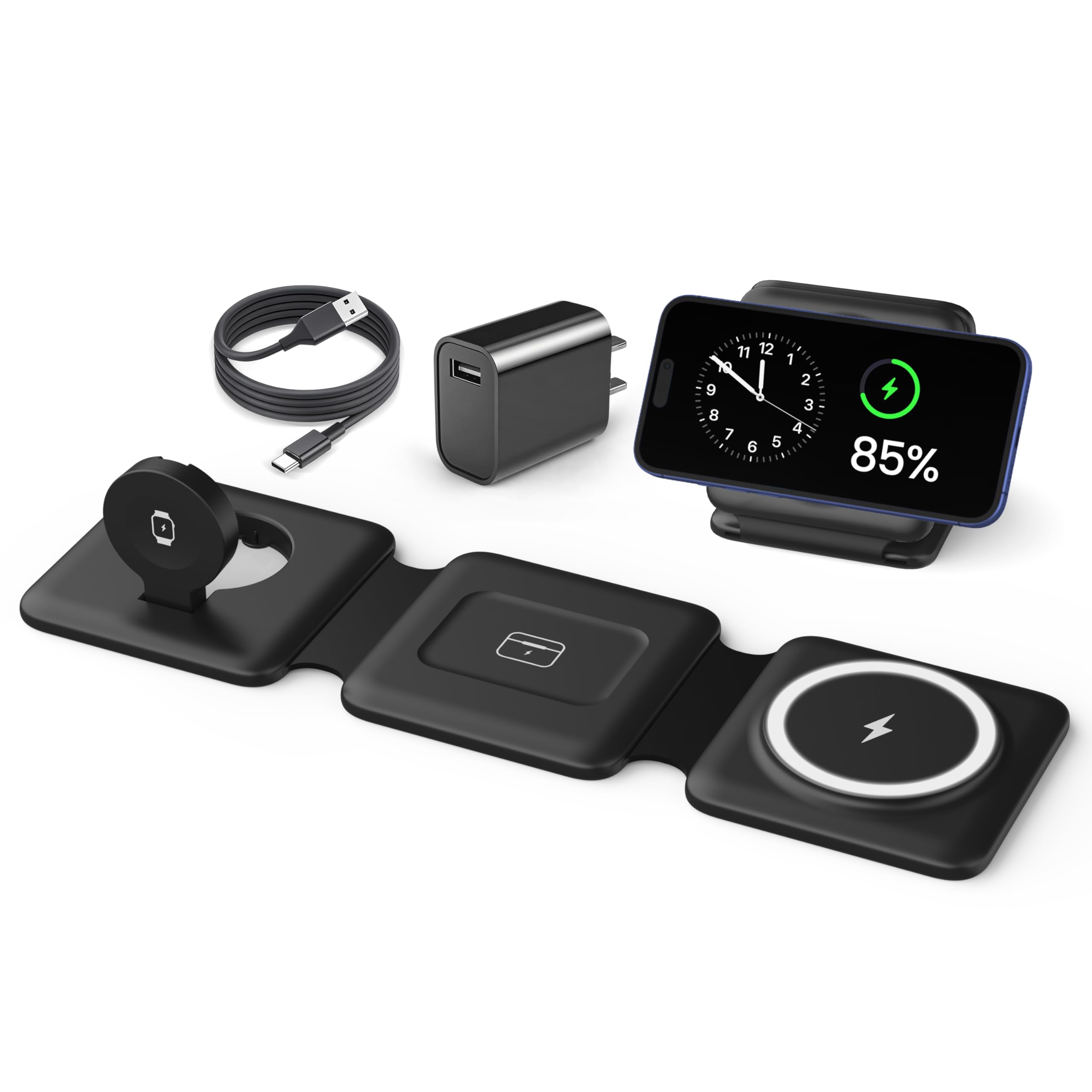 3-in-1 Foldable Magnetic Wireless Charging Station for iPhone, Apple Watch & AirPods