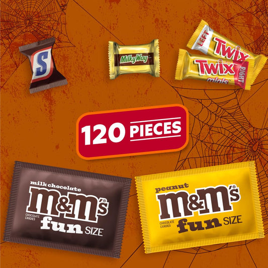 M&M’s, SNICKERS, TWIX & MILKY WAY Halloween Variety Bag – 120PCS Bulk Assortment of Fun Size Chocolate Treats 🍬🎃