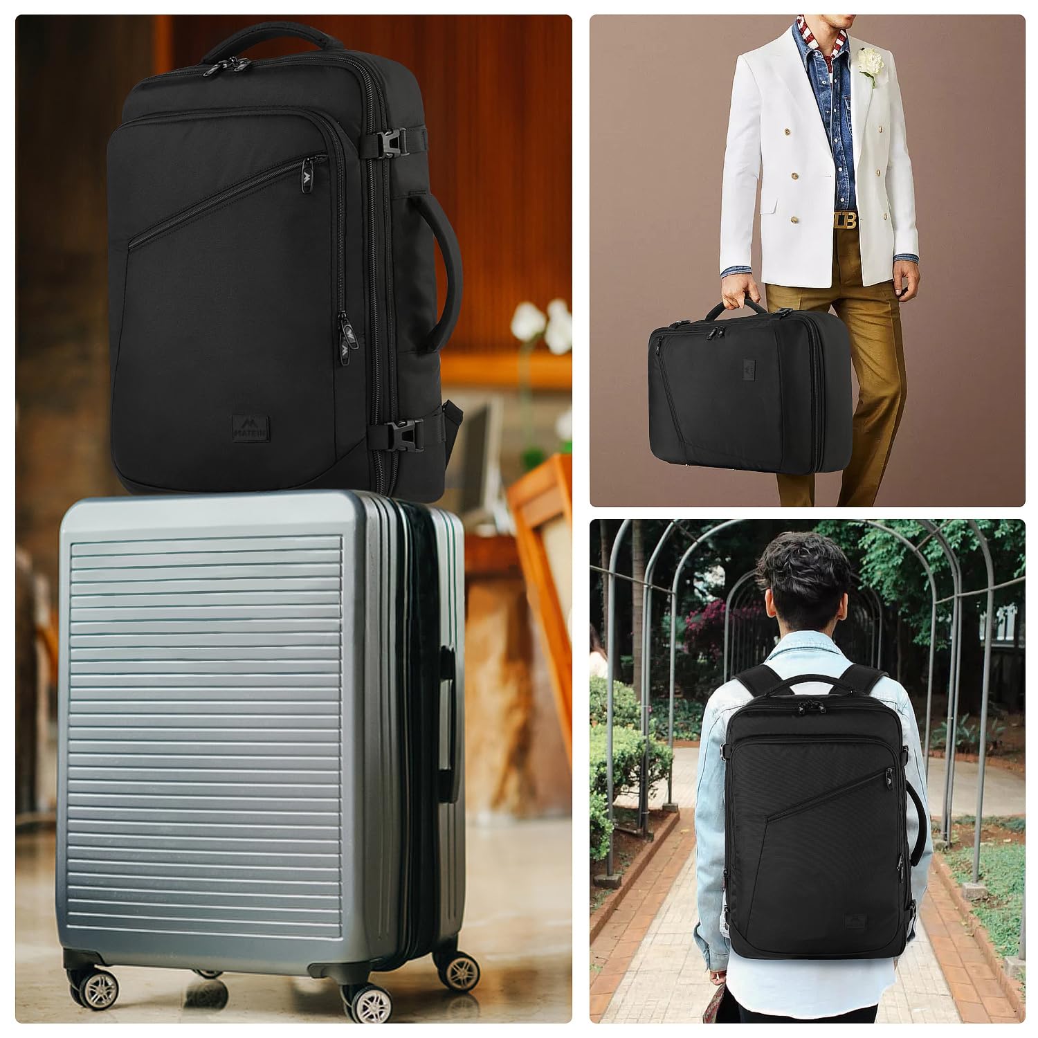 MATEIN 27L Expandable Carry-On Travel Backpack – Lightweight Convertible Business & Outdoor Daypack (Black)