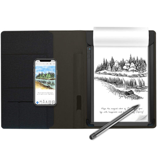 RoWrite Smart Writing Pad with Pressure-Sensitive Pen – Real Ink Digital Capture Notebook (Black, A5)