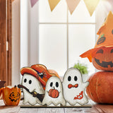 Wooden Ghost Halloween Table Decor Set – 3 Black Wooden Signs with Base for Farmhouse Holiday Display