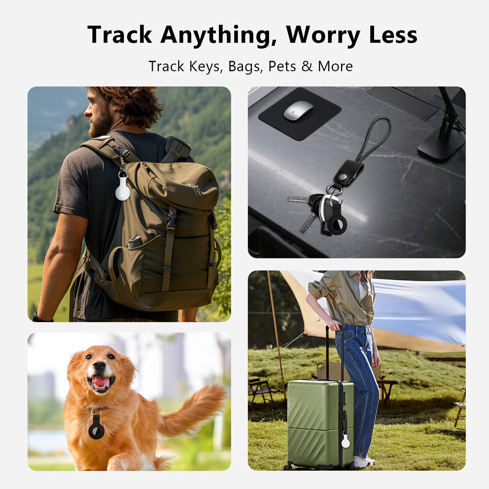 Apple Find My Bluetooth Tracker Tag 4 Pack, Waterproof IP67 Smart Item Locator with Replaceable Battery and Anti-Loss Alert