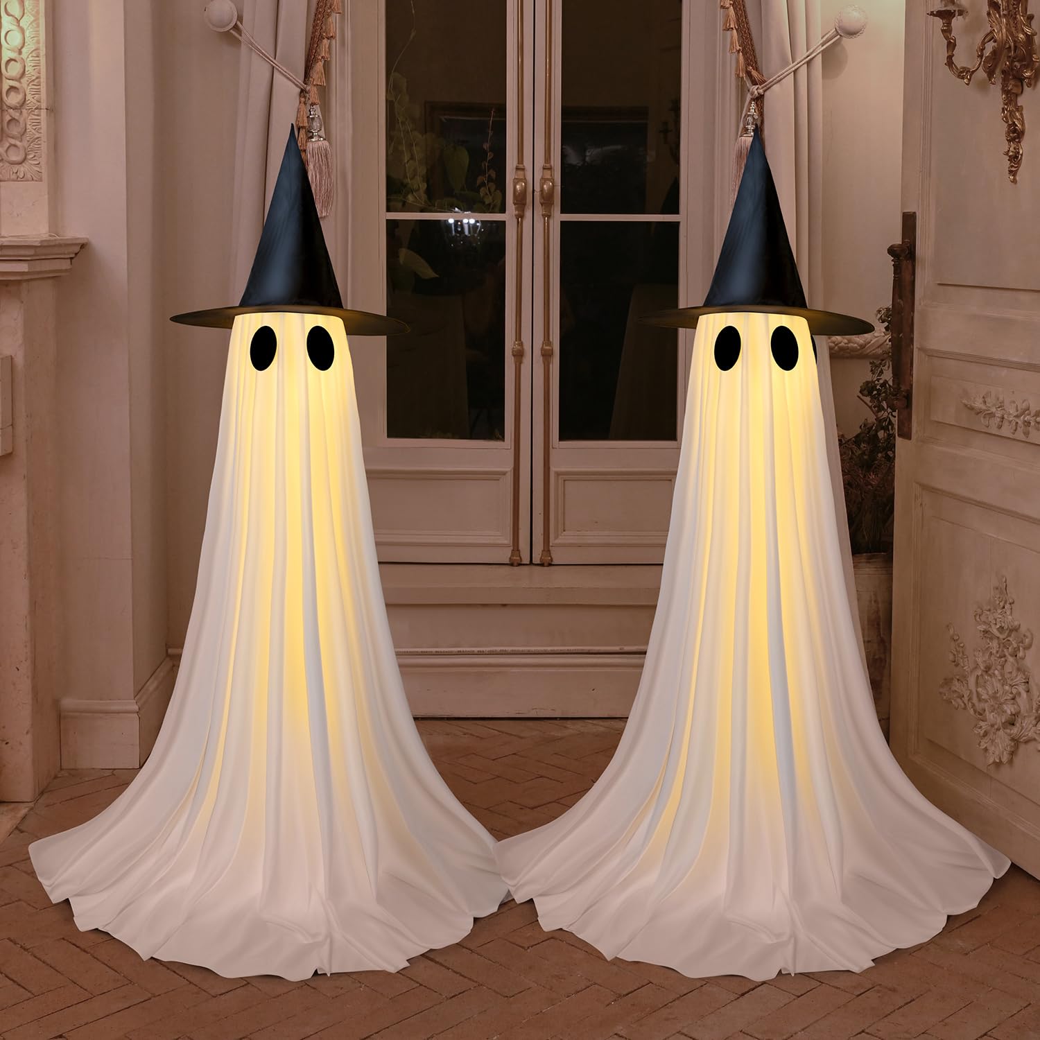 5FT Light-Up Halloween Ghost Decoration – Dual Power (USB/Battery) with 8 Lighting Modes, Remote & Water-Weighted Base (White)