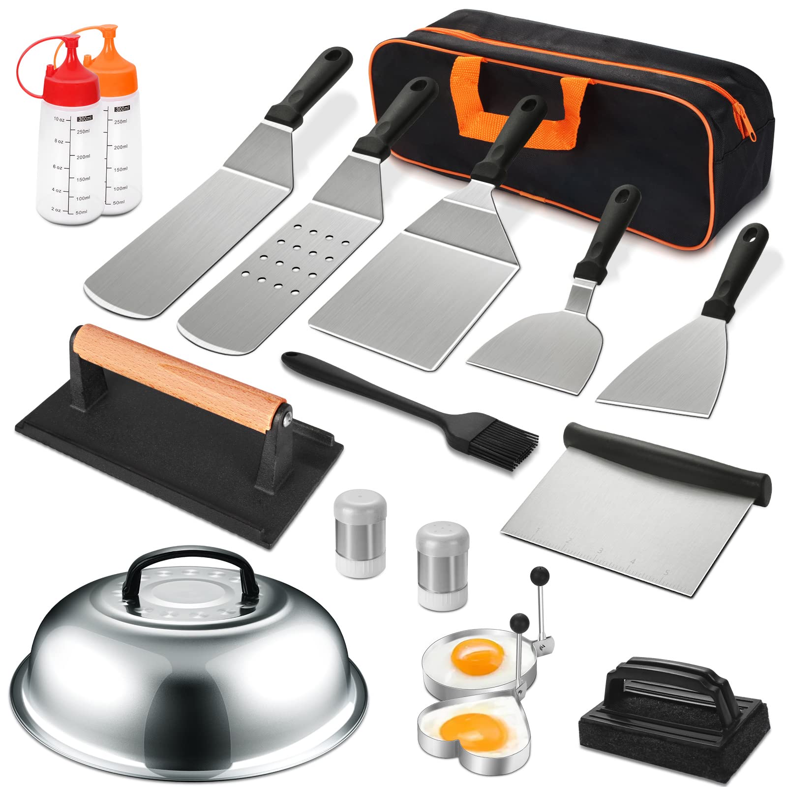 18-Piece BBQ Griddle Accessories Set – Stainless Steel Flat Top Grill Tools (Black)
