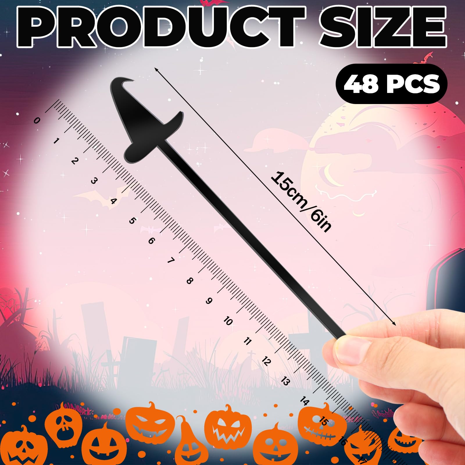 Halloween Witch Party Drink Stirrers – 48 Pcs Acrylic Cocktail Mixing Sticks for Coffee, Tea & Party Drinks