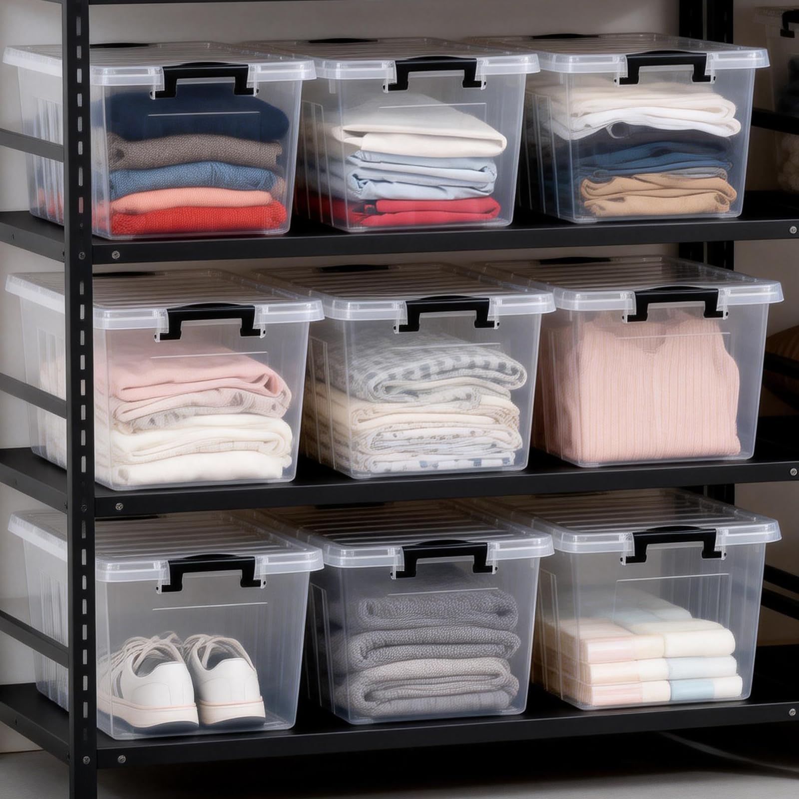 Clear White Stackable Storage Bins with Lids – 22 Qt Large Capacity Home Organization Set (6 Pack)