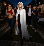 White Velvet Hooded Cloak – Full-Length Medieval Cape for Halloween, Cosplay & Renaissance Fairs ⚔️✨