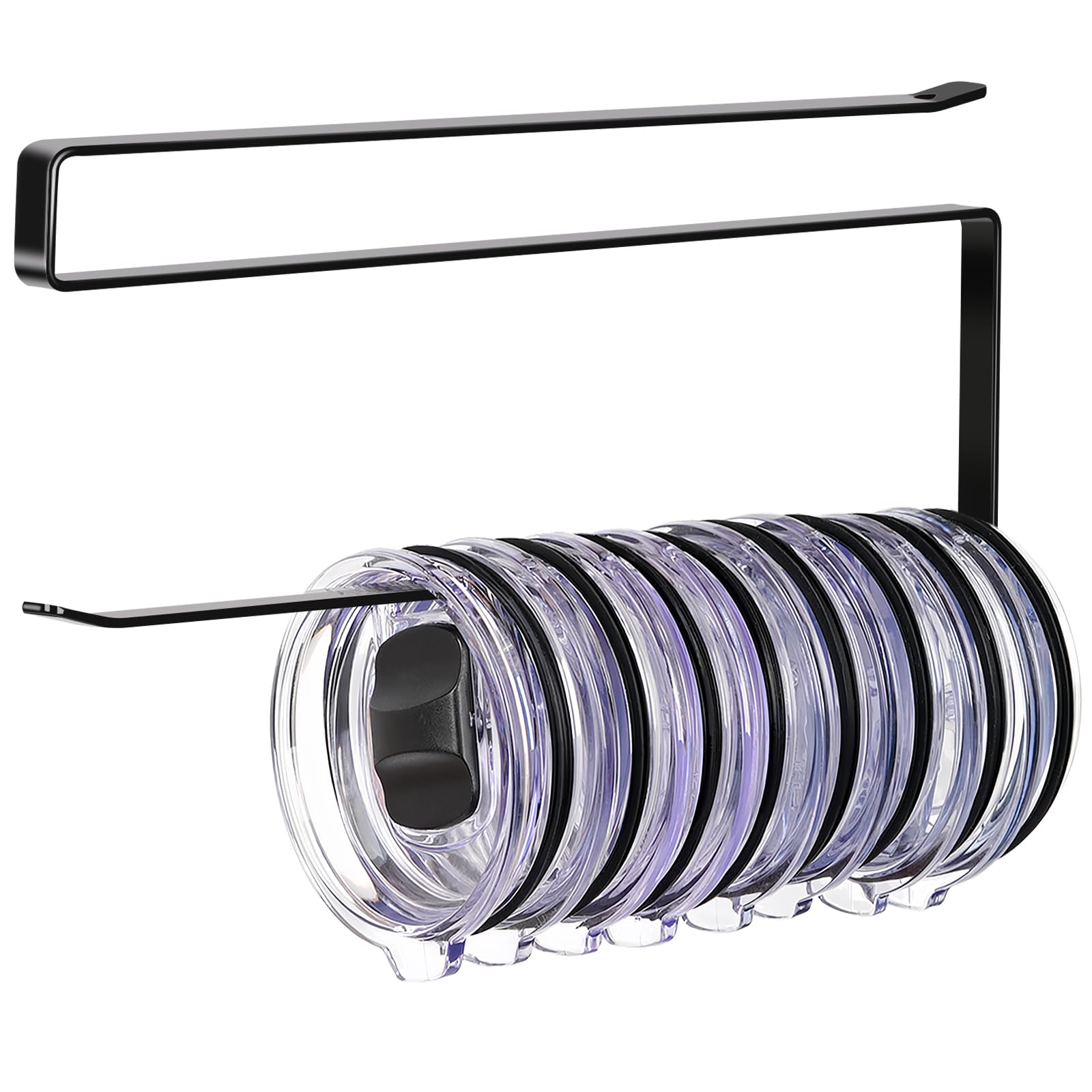 Under Cabinet Tumbler Lid Holder – No-Drill Hanging Organizer for Lids, Paper Rolls & Kitchen Accessories