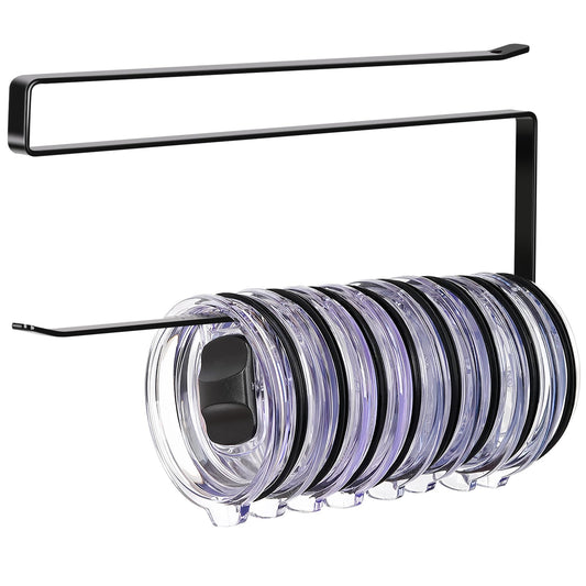 Under Cabinet Tumbler Lid Holder – No-Drill Hanging Organizer for Lids, Paper Rolls & Kitchen Accessories