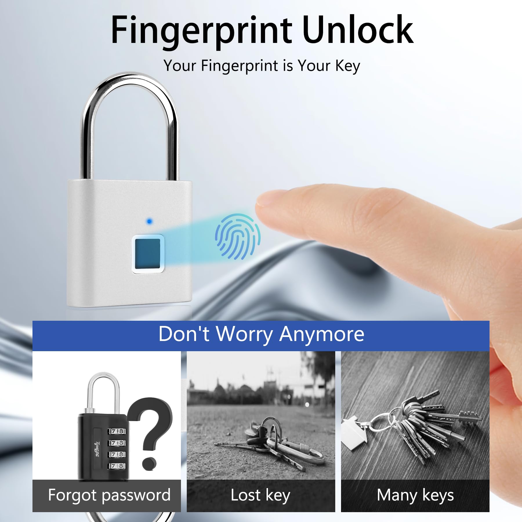 UMIKSMART Fingerprint Padlock with USB-C Rechargeable Battery, Biometric Keyless Lock for Gym Locker, Cabinets & Personal Storage