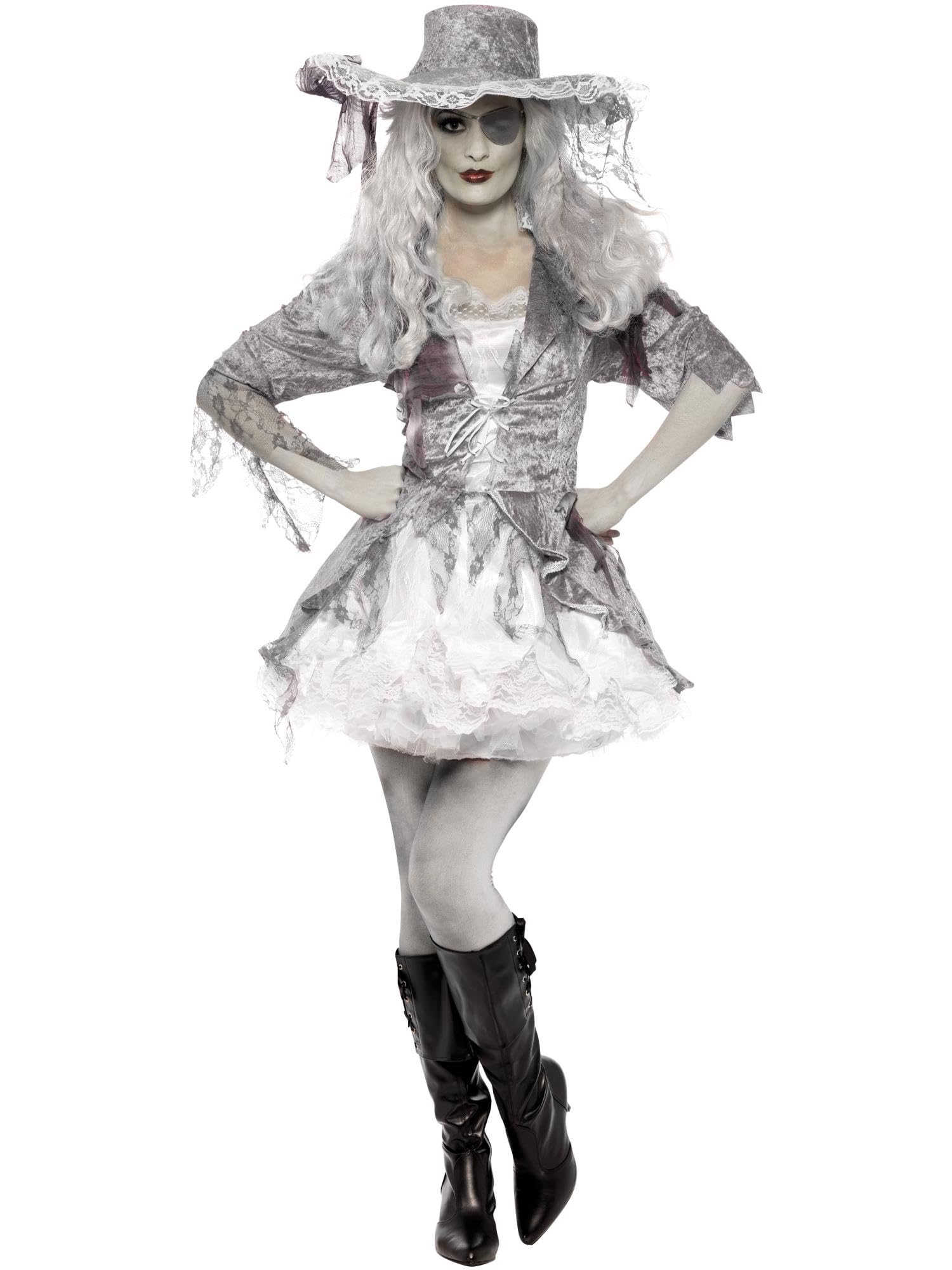 Smiffys Ghost Ship Pirate Treasure Costume for Women – Grey Dress & Hat
