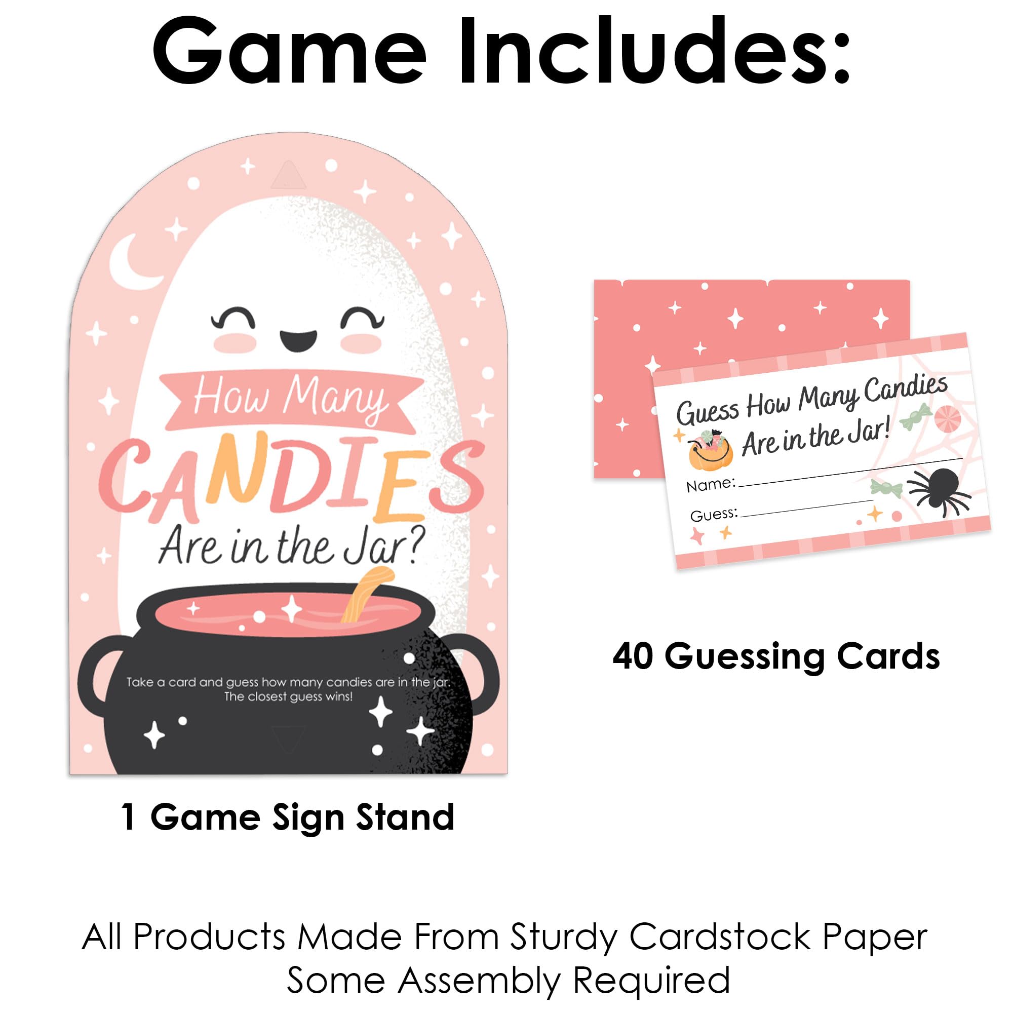 Pastel Halloween Candy Guessing Game – Pink Pumpkin Party Sign with 40 Guess Cards for Cute Halloween Events & Fall Celebrations