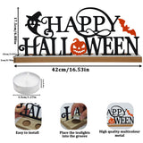 Happy Halloween Tabletop Sign with Wooden Base & 18 Tealights – Metal Pumpkin, Bat & Ghost Table Decor (Halloween Edition)