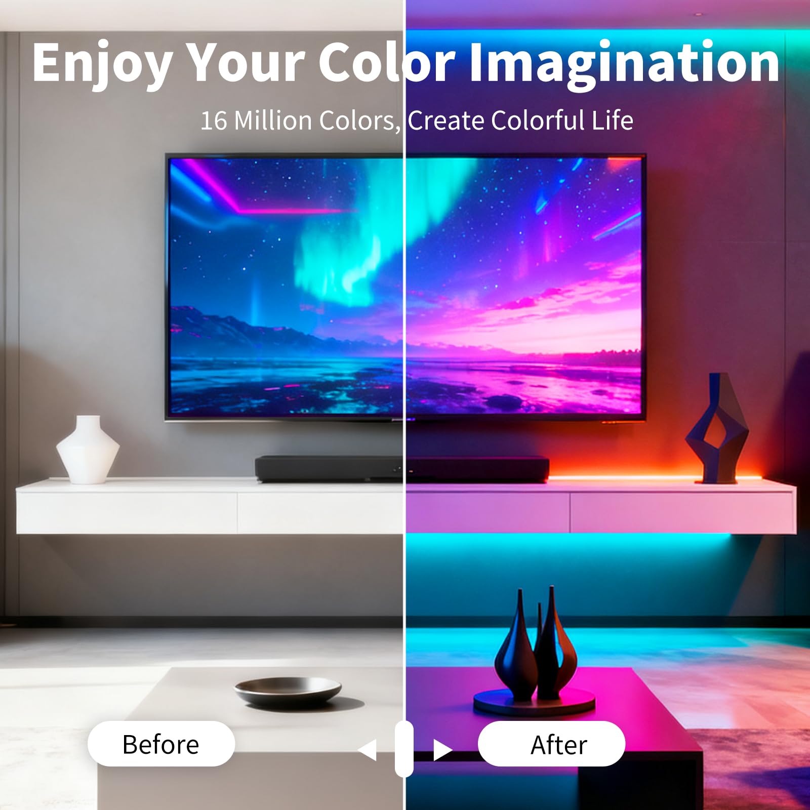 Smart RGB LED Strip Lights with Music Sync, App & Remote Control – 16 Million Colors (Indoor Use)