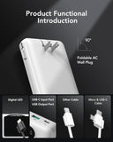 20000mAh Power Bank with Built-in AC Wall Plug & Cables – 22.5W Fast Charging Portable Charger with LED Display for iPhone, Samsung & USB Devices