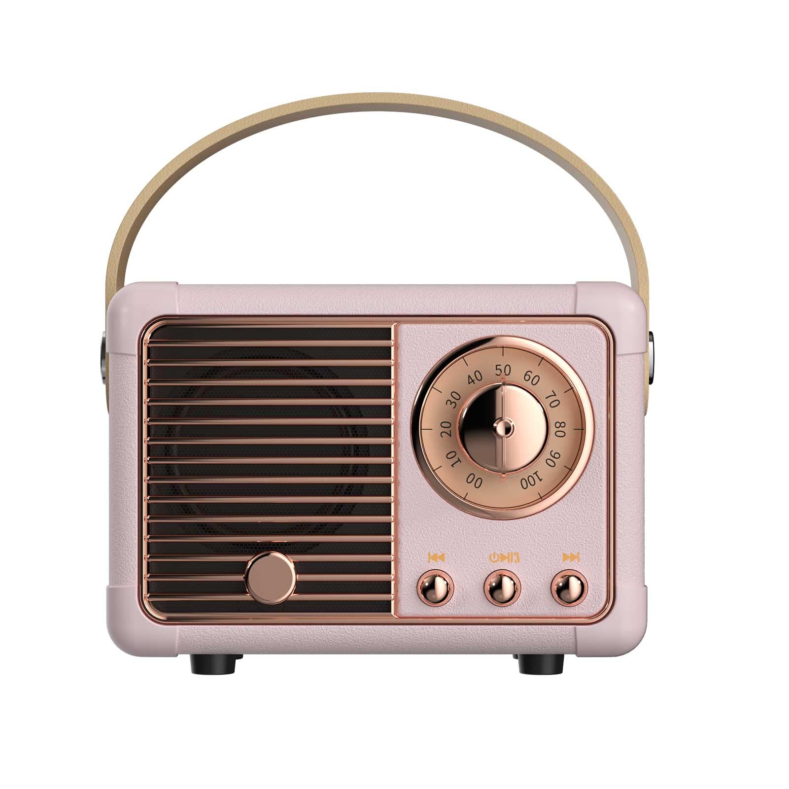 Dosmix Retro Mini Bluetooth Speaker Pink – Portable Vintage Wireless Speaker with Clear Sound & 6H Playtime