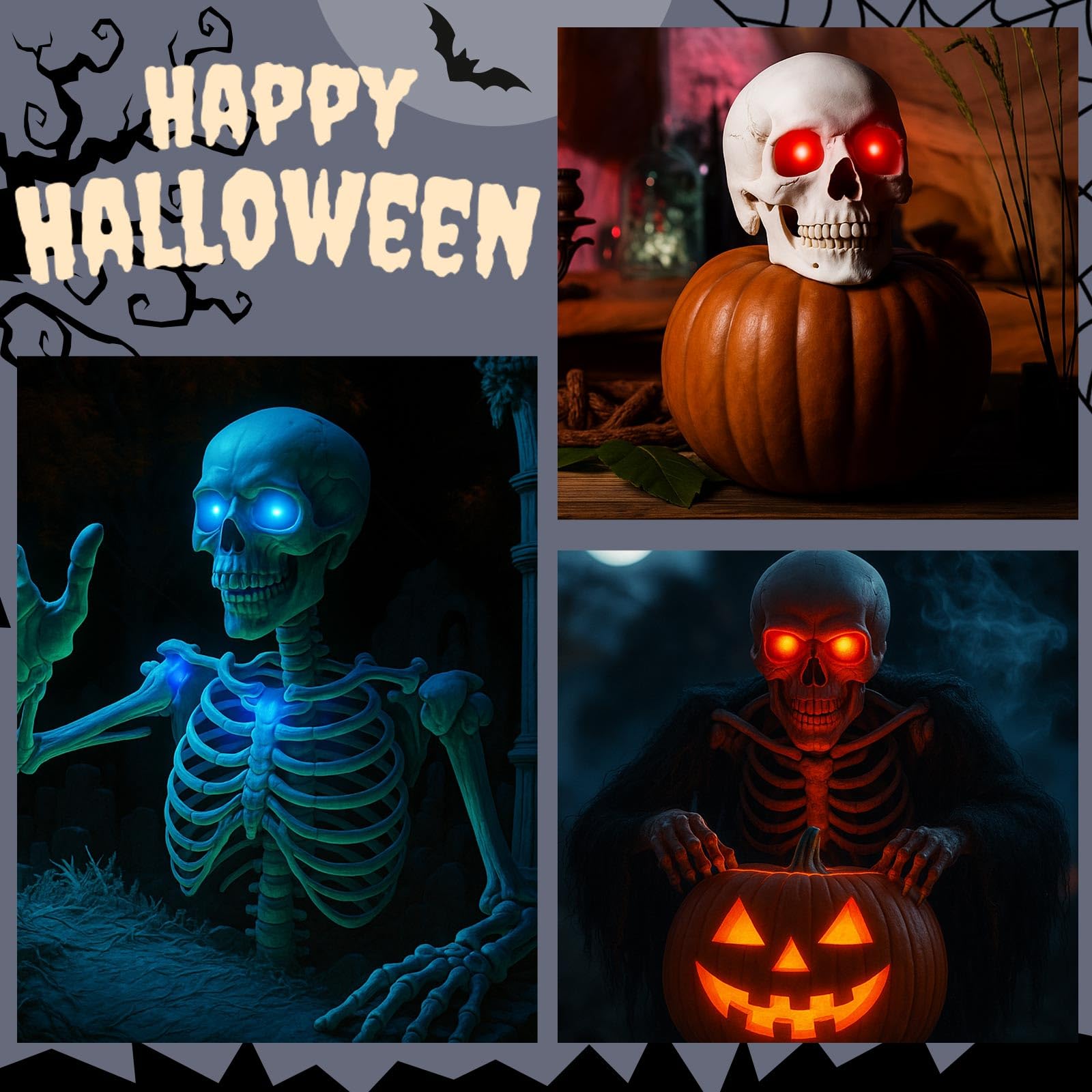 Halloween LED Glowing Eyes – 6 Colors, 23.6" Wire, Battery Powered Lights for Pumpkins, Masks & Spooky Décor