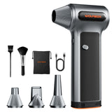 WOLFBOX MF200 Electric Air Duster with Removable Battery High-Speed Jet Blower 3-Speed Cordless Cleaning Tool with Nozzles & Brushes – Silver