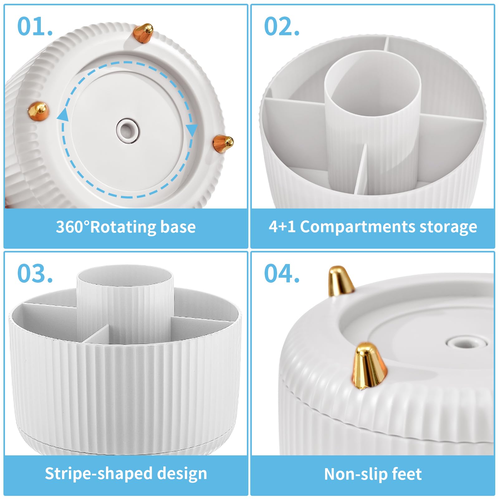 MARBRASSE 360° Rotating Desk Organizer – 5-Compartment Pen Holder & Desktop Storage Caddy for Office & Home