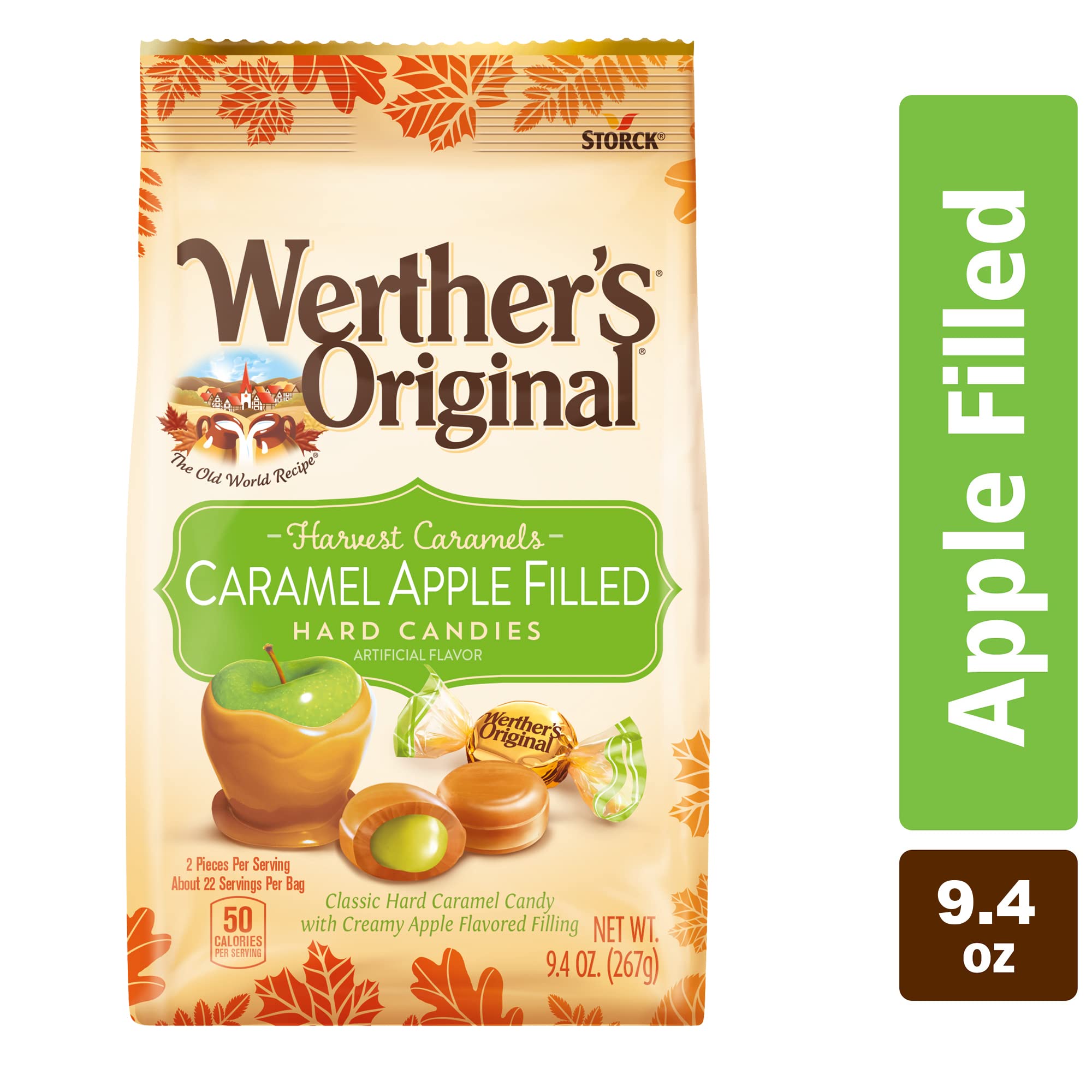 Werther’s Original Caramel Apple Filled Hard Candies – 9.4oz Bag – Classic Caramel Candy with Creamy Apple Center