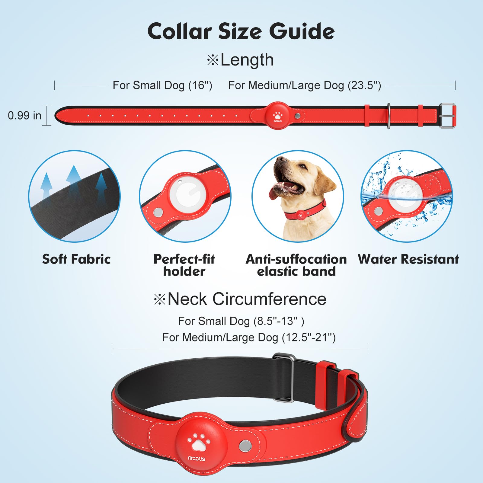 MODUS GPS Dog Tracker Collar with Apple Find My Real-Time Tracking Waterproof Adjustable Smart Pet Collar