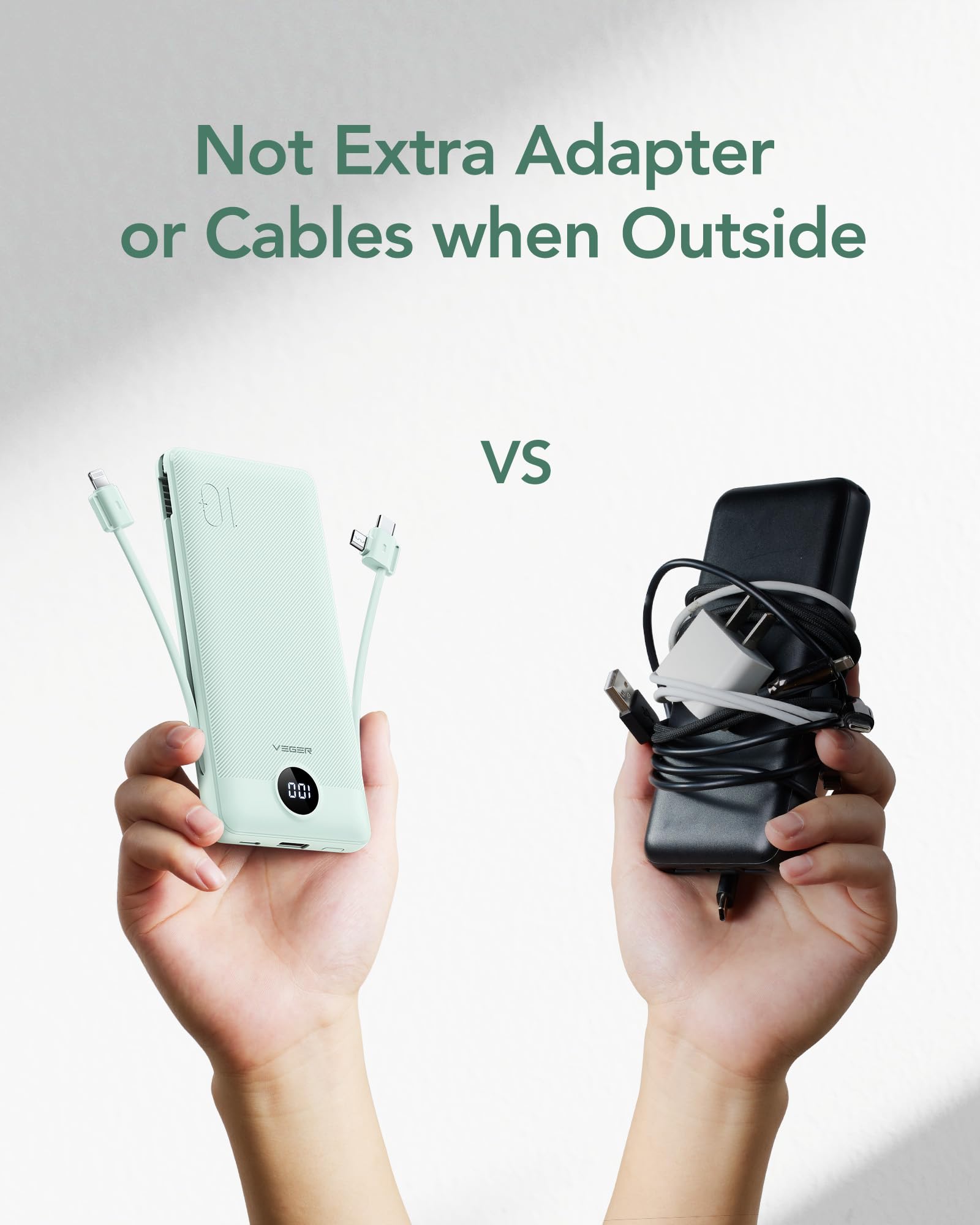 Slim 10000mAh Portable Charger with Built-In Cables & Wall Plug – Fast Multi-Device Power Bank