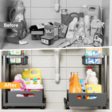 Under Sink Organizer (2-Tier) – L-Shaped Metal Pull-Out Cabinet Storage with Sliding Drawer