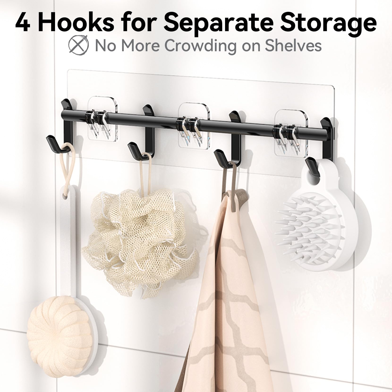 6-Pack Adhesive Shower Caddy Organizer Set – 100% Rustproof Stainless Steel (Black)