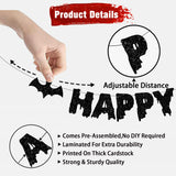 Black Glitter “Happy Halloween” Banner Set 🕷️ – Pre-Assembled Party Garland with Spiders, Bats & Webs