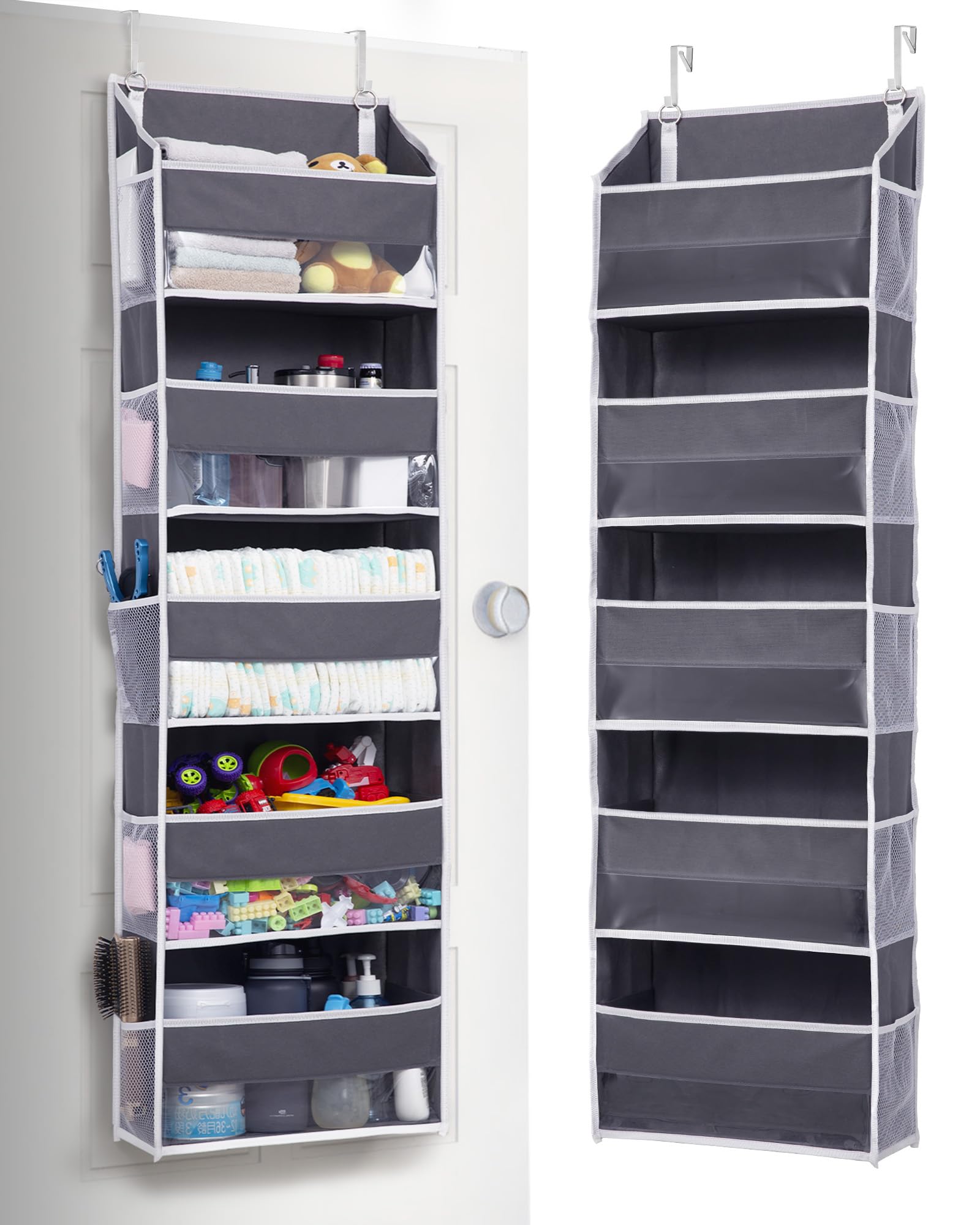 Over the Door Hanging Organizer with Clear Windows – 5 Large Pockets & Mesh Side Storage for Bedroom, Bathroom & Nursery