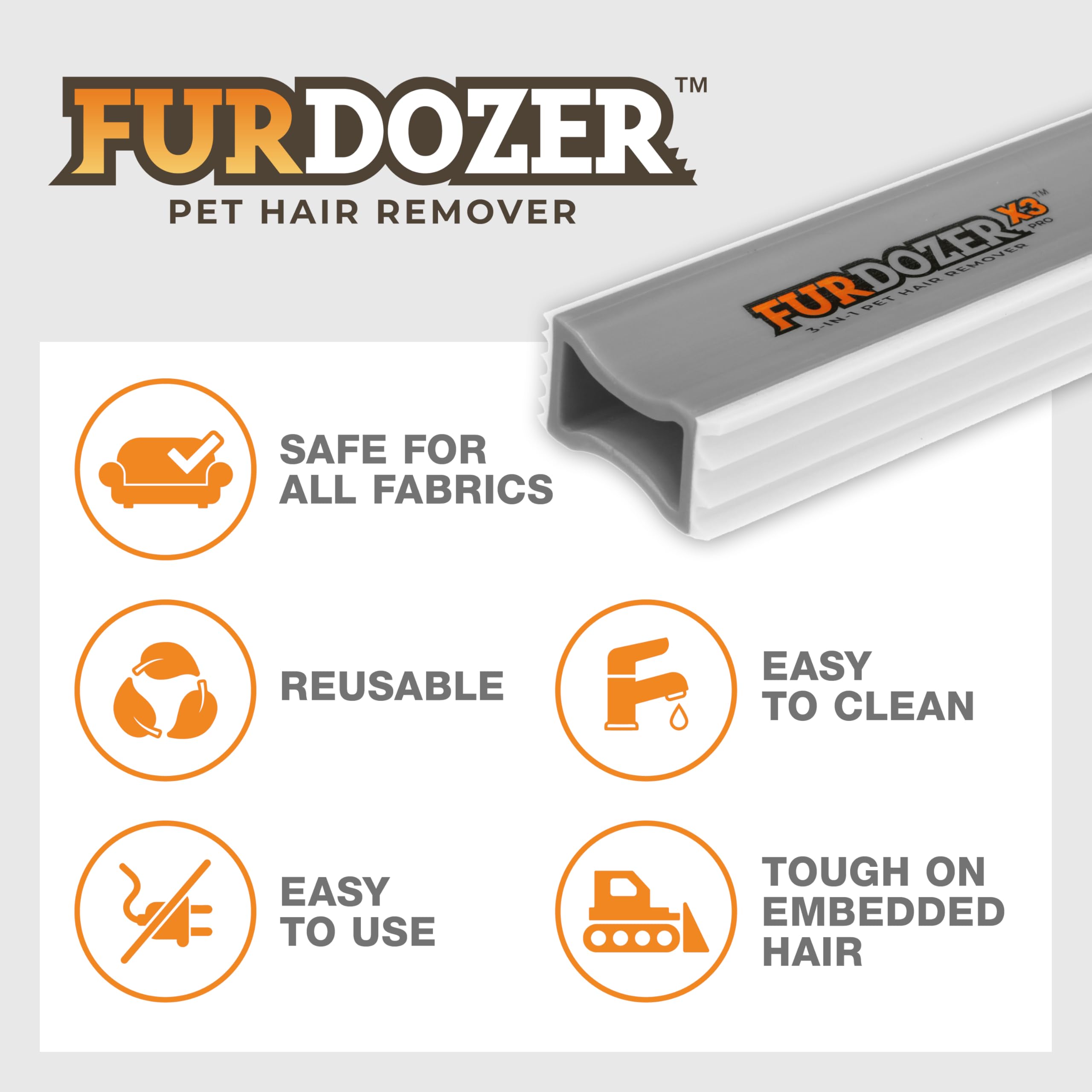 FurDozer X6 Advanced Pet Hair Removal Tool with Precision Crevice Edge & Reusable Fabric-Safe Cleaning Technology – Gray Edition