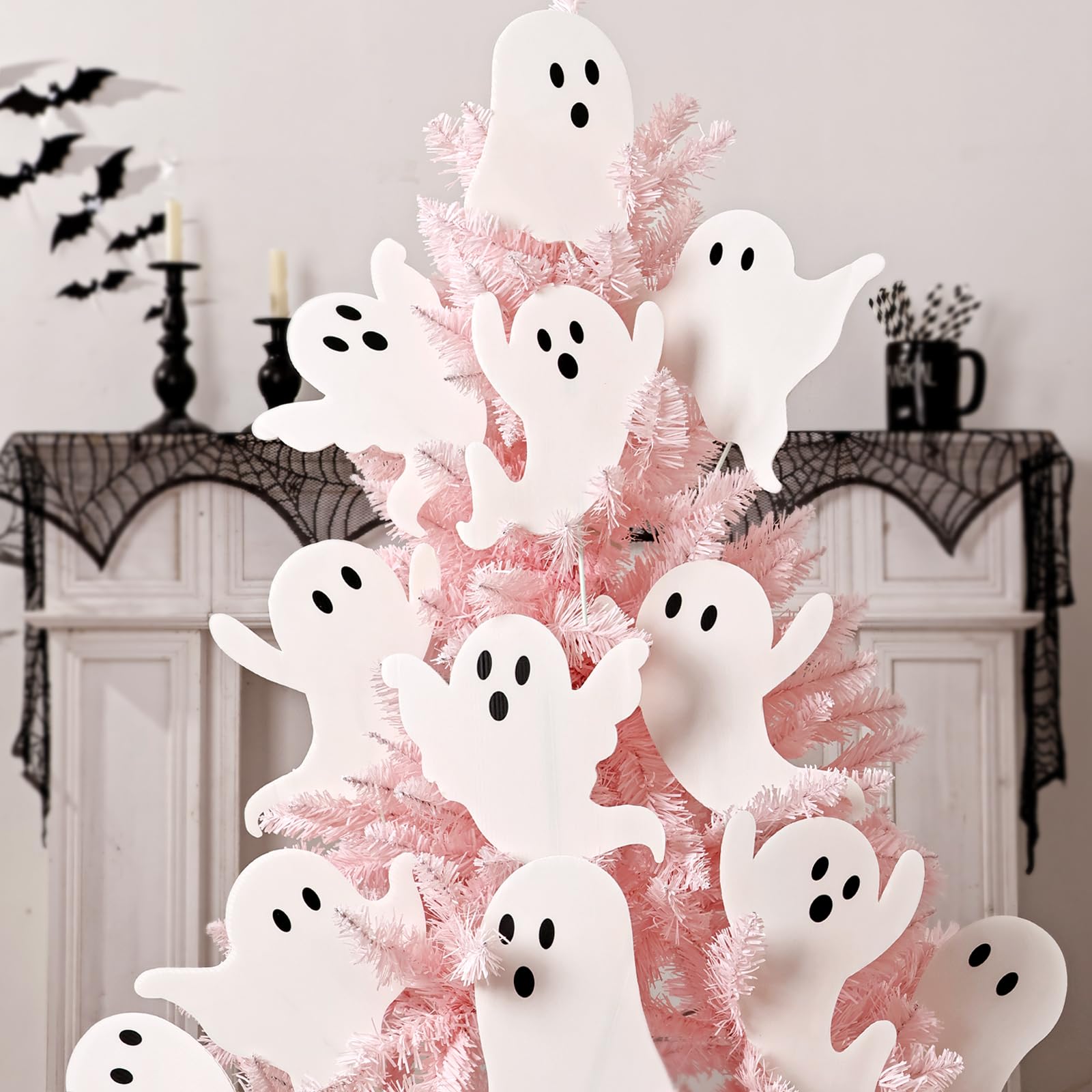 12PCS White Ghost Halloween Tree Picks – Cute Corrugated Plastic Ornaments for Indoor & Outdoor Decor