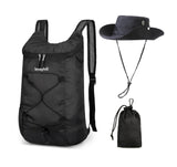 LEVAYHILL 16L Ultra-Compact Foldable Backpack & Bucket Hat 2-in-1 Lightweight Travel Set – Black