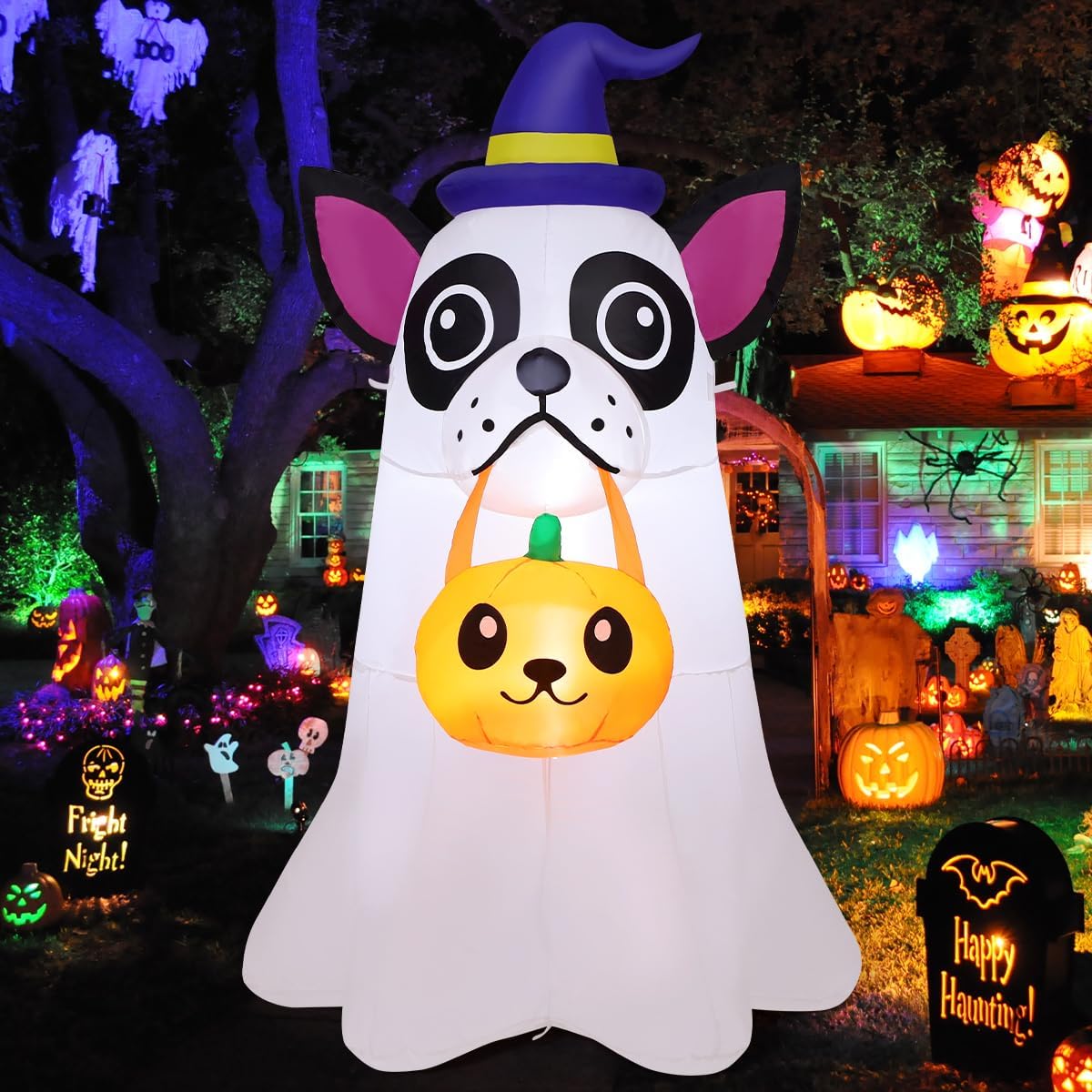 Halloween Inflatable Dog with Pumpkin – 4FT Light-Up Yard Decoration with LED & Fast Inflation