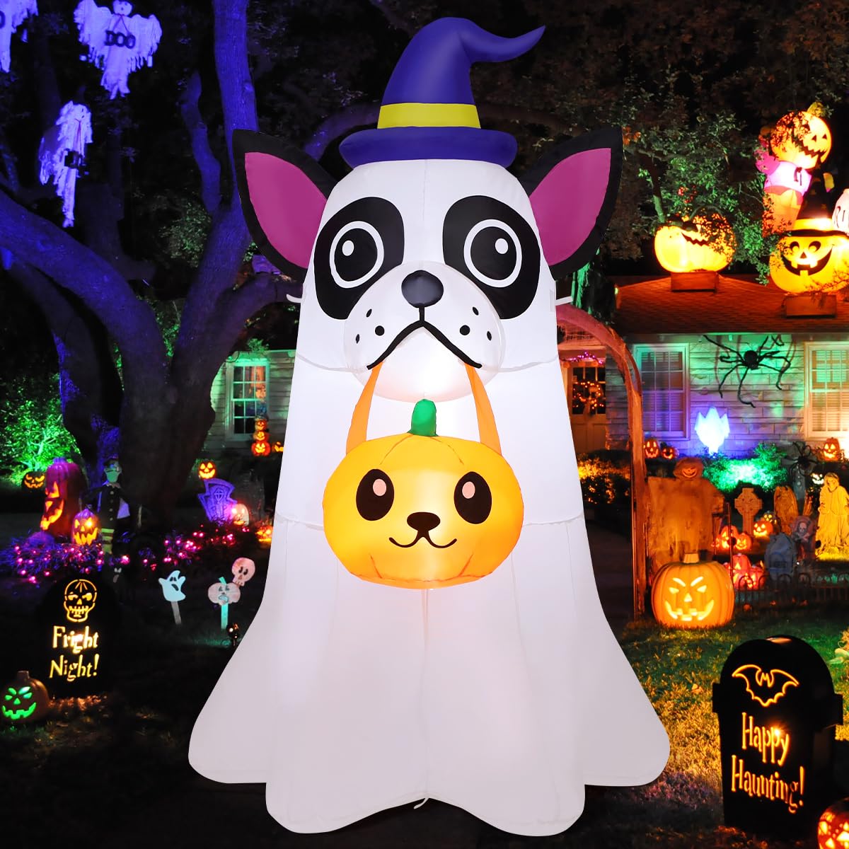 Halloween Inflatable Dog with Pumpkin – 4FT Light-Up Yard Decoration with LED & Fast Inflation