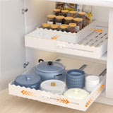Expandable Pull-Out Cabinet Organizer – No-Drill Slide-Out Drawer with Adjustable Width & Depth for Kitchen & Pantry (White)