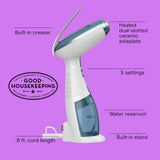 Conair Turbo ExtremeSteam Blue Professional Handheld Garment Steamer 1875W with Aluminum Steam Plate and Creaser