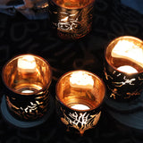 Black & Gold Halloween Candle Holders – 4PCS Laser-Engraved Glass Votive Set with Witches & Pumpkins
