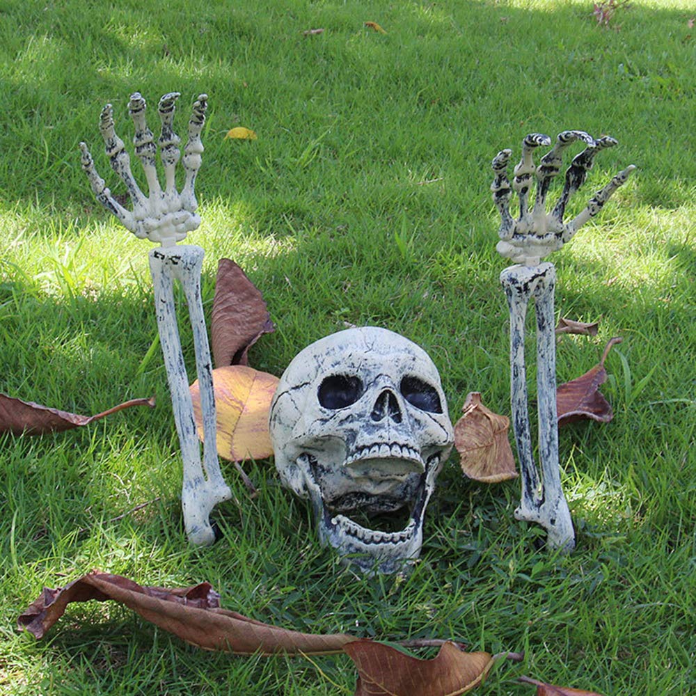 Realistic Skull and Bone Set – Creepy Skeleton Graveyard Halloween Yard Decoration (Gray, 3-Piece Set)