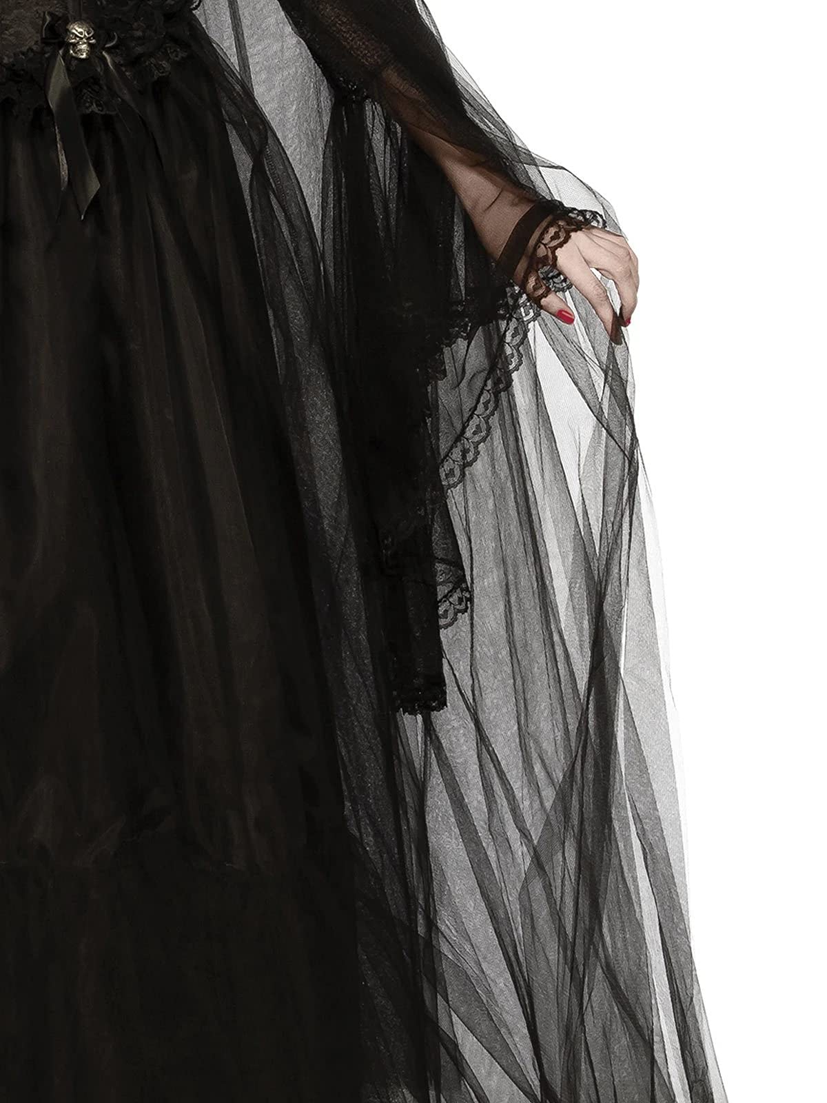 Hooded Black Tulle Cape for Adults – Full-Length Sheer Layered Cloak with Ribbon Tie by Rubie’s