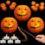 Floating Jack-O’-Lantern Halloween Lights – 12 Paper Pumpkins with 24 LED Tea Lights & Remote Control (Spooky Floating Decor)