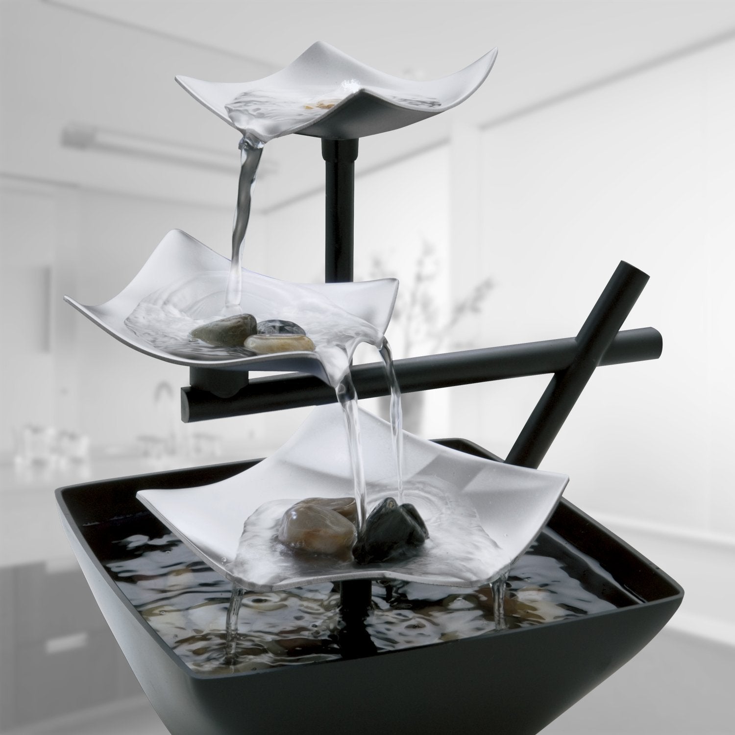 Homedics Tabletop Water Fountain Zen Relaxation Indoor Decor with Soothing Sound LED Light Black