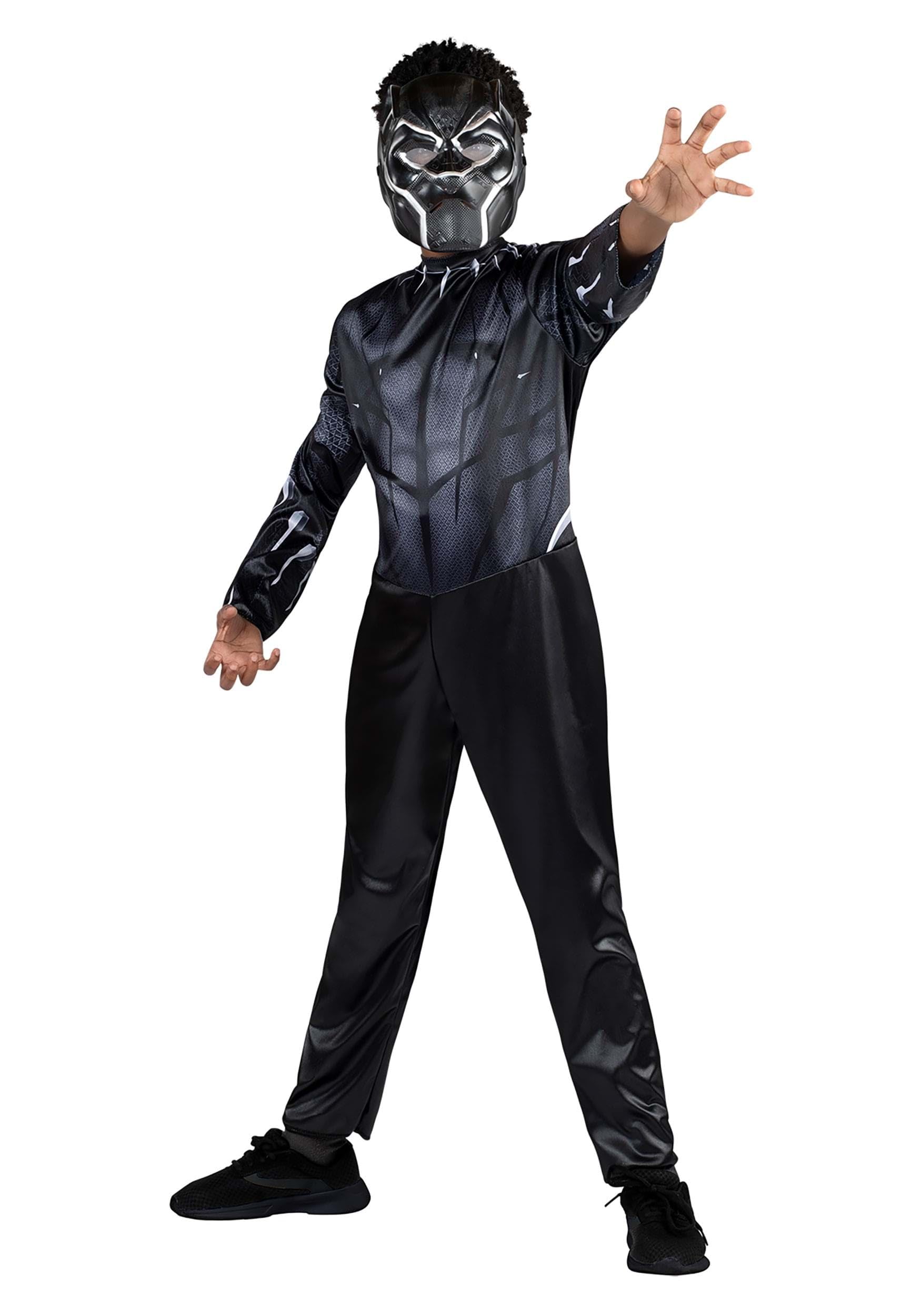 Marvel Black Panther Youth Costume – Medium Size Fabric Jumpsuit with Mask for Kids Halloween & Cosplay