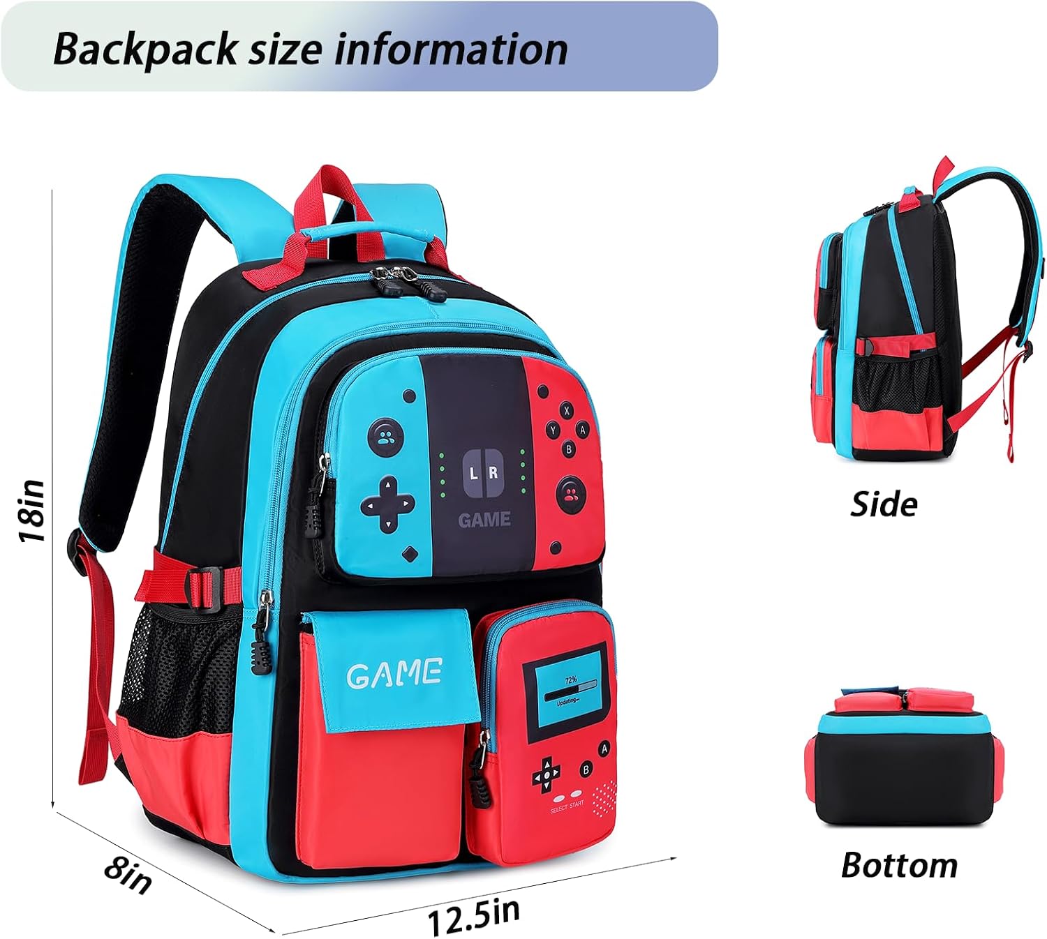 Blue Red Glow-in-the-Dark School Backpack with Laptop Sleeve