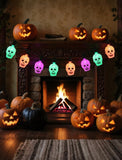 Crackle Skull String Lights – 10Pc Gothic Halloween LED Set with End-to-End Connectors (Multicolor, Indoor & Outdoor Use)