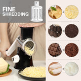 Manual Rotary Cheese Grater with 3 Stainless Steel Blades – Suction Base Food Shredder