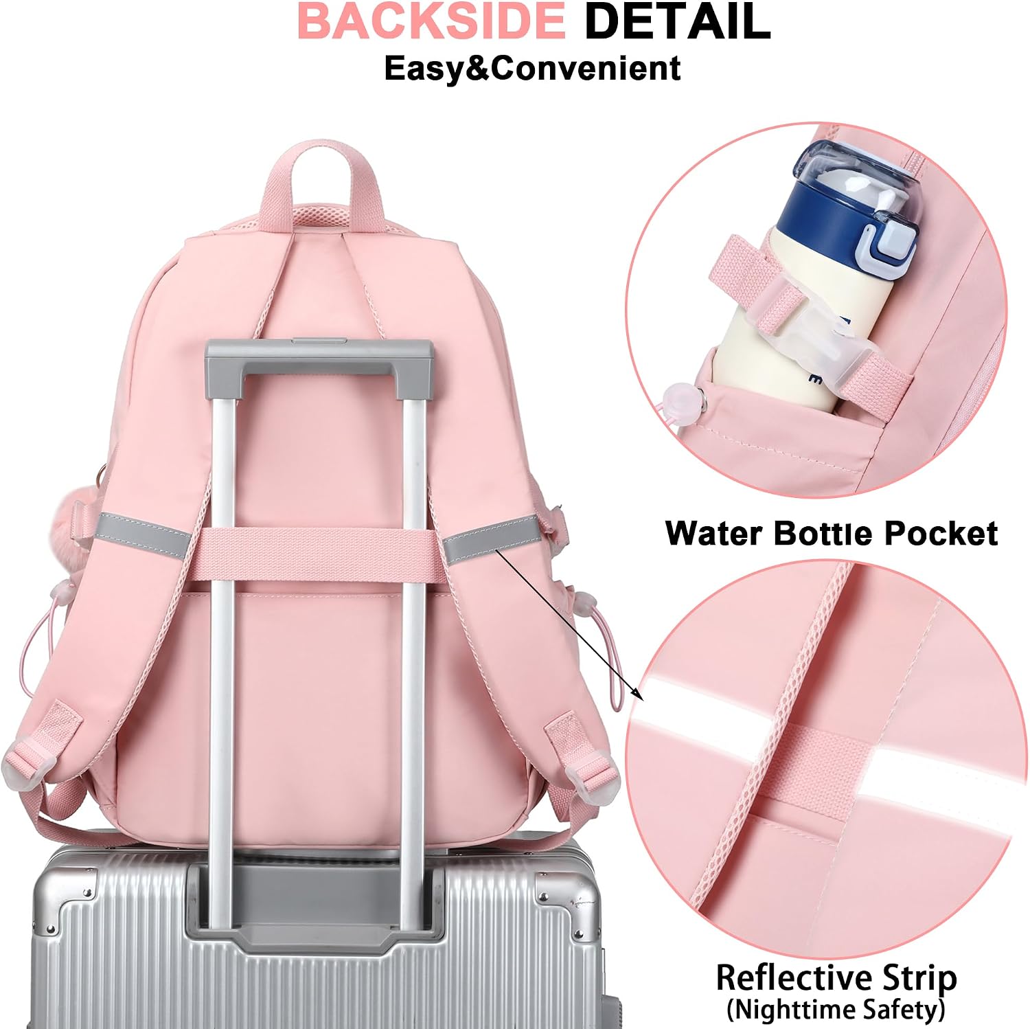 Pink 3-Piece School Backpack Set with Laptop Sleeve