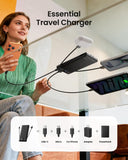 10000mAh Portable Power Bank with Foldable Wall Plug & Built-in Charging Cables