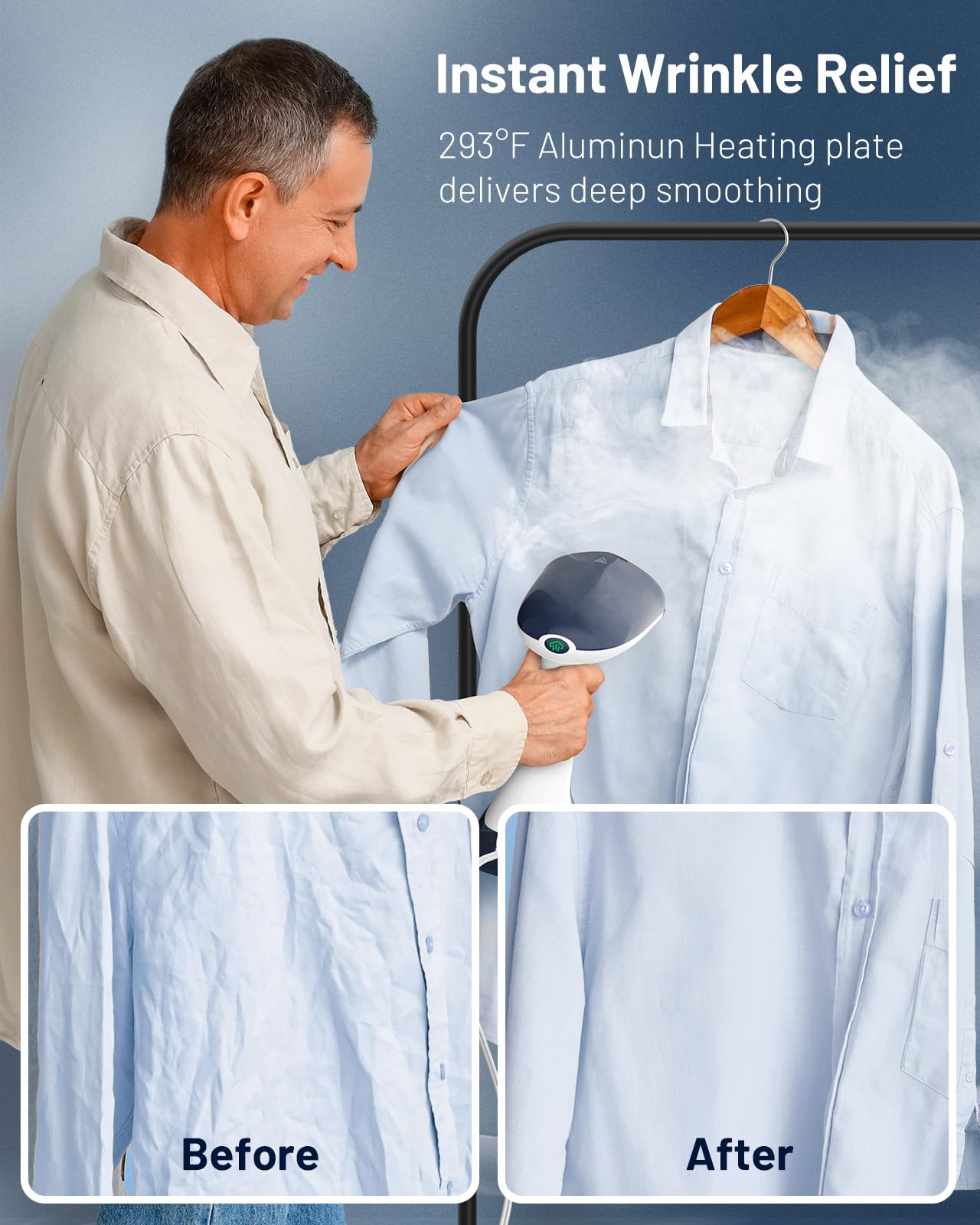 Professional Blue & White Handheld Garment Steamer 1200W Fast Heat Leak-Proof Portable Fabric Wrinkle Remover