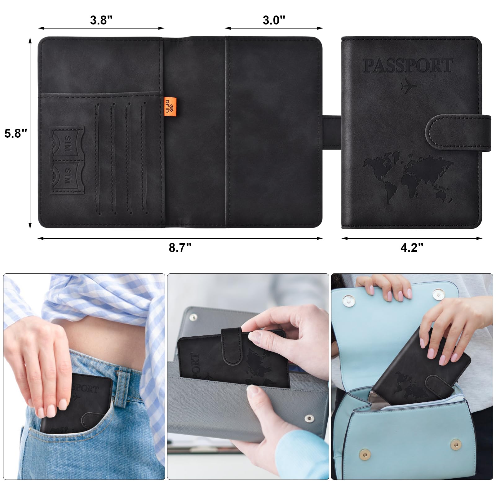 RFID Blocking Passport Holder Wallet with Magnetic Closure – Travel Document Organizer for Men & Women